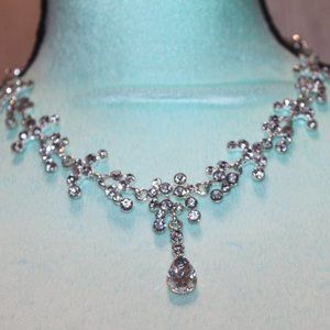 Nwt: Silver tone Teardrop, Clear Crystal Necklace
